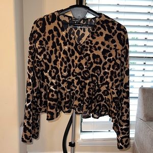 NWOT SHEIN Bell Sleeve Animal Print V Neck Blouse